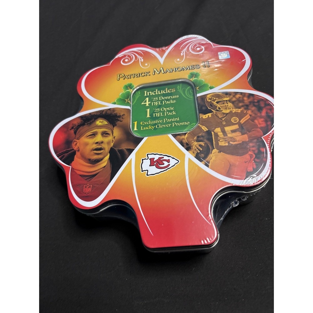 Patrick Mahomes II Lucky Clover NFL Trading Card Tin 2025 Donruss Optic Packs